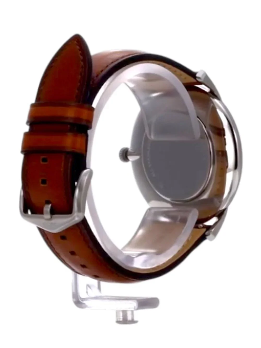 Fossil Men's Minimalist Analog Watch, Brown Leather, Silver Case, Blue Face